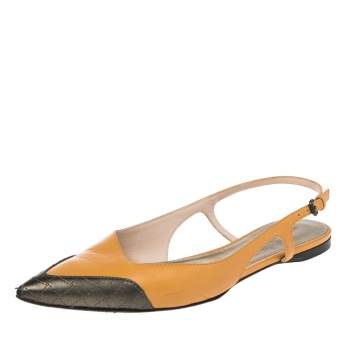 Pre Owned Bottega Veneta Yellow/Black Leather Slingback Sandals Size 39