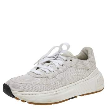 Pre Owned Bottega Veneta White Mesh Lace Up Sneakers Size 38.5