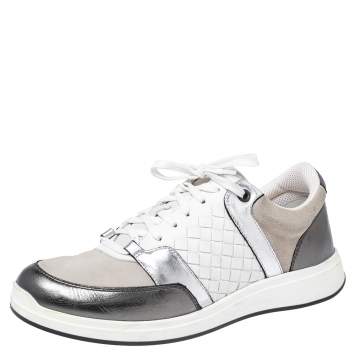 Pre Owned Bottega Veneta Multicolor  Suede And Intrecciato Leather Lace Up Low Top Sneakers Size 38
