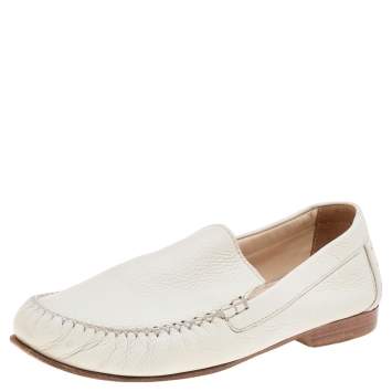 Pre Owned Bottega Veneta White Leather Slip On Loafers Size 39 