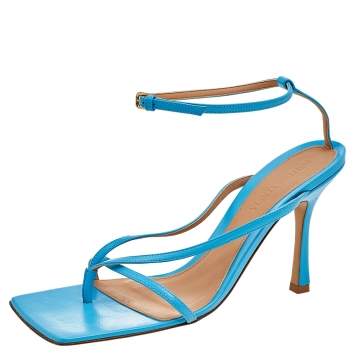 Pre Owned Bottega Veneta Blue Leather Stretch Ankle Strap Sandals Size 40