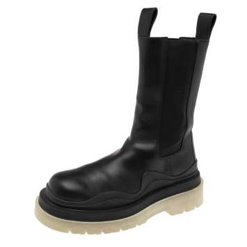Pre Owned Bottega Veneta Black Leather Platform Chelsea  Boots Size 38