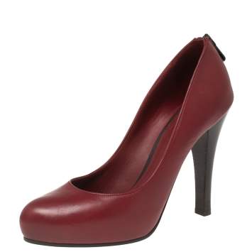 Pre Owned Bottega Veneta Red Leather Zipper Detail  Pumps Size 38.5