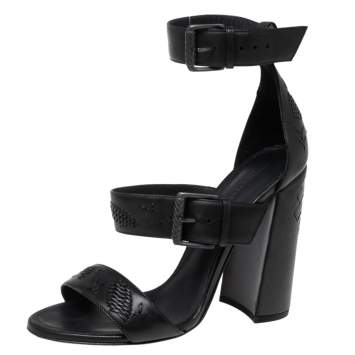 Pre Owned Bottega Veneta Black Intrecciato Leather Ankle Strap Sandals Size 38