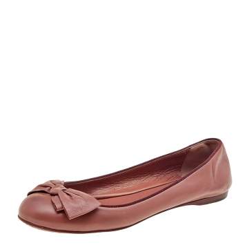 Pre Owned Bottega Veneta Brown Leather Bow Ballet Flats Size 35
