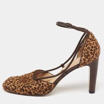 Pre Owned Bottega Veneta Brown Calf Hair And Leather Ankle Strap Sandals Size 9 