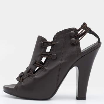 Pre Owned Bottega Veneta Dark Brown Leather Platform Sandals Size 38.5