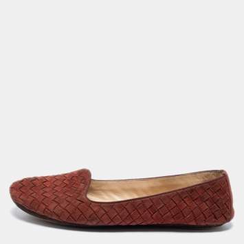 Pre Owned Bottega Veneta Rust Red Intrecciato Leather Ballet Flats Size 38