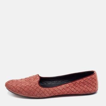 Pre Owned Bottega Veneta Brown Intrecciato Suede Ballet Flats Size 39