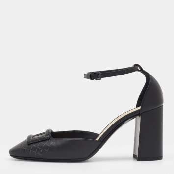 Pre Owned Bottega Veneta Black Leather Ankle Strap Sandals Size 37
