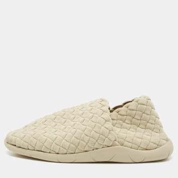 Pre Owned Bottega Veneta Cream Intrecciato Elastic Fabric Starfish Slip On Sneakers Size 38.5