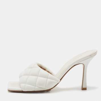 Pre Owned Bottega Veneta White Intrecciato Leather Lido Slide Sandals Size 37