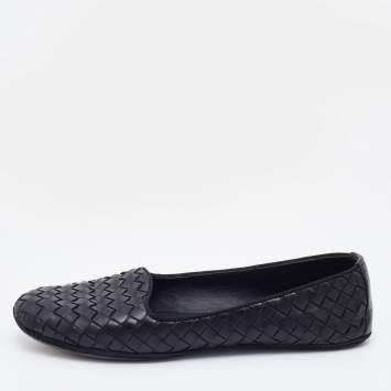 Pre Owned Bottega Veneta Black Intrecciato Leather Ballet Flats Size 38