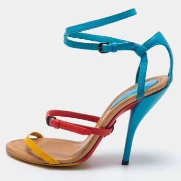 Pre Owned Bottega Veneta Multicolor Leather Strappy Ankle Strap Sandals Size 37