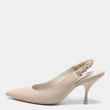 Pre Owned Bottega Veneta Cream Leather Pointed Toe Slingback Pumps Size 36