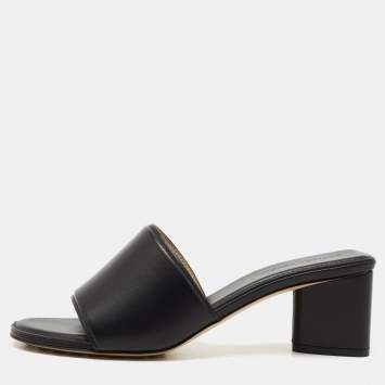 Pre Owned Bottega Veneta Black Leather Block Heel Sandals Size 38