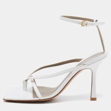 Pre Owned Bottega Veneta White Leather Thong Sandals Size 37