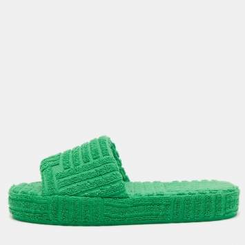 Pre Owned Bottega Veneta Green Cotton Fabric Resort Sponge Platform Slides Size 39