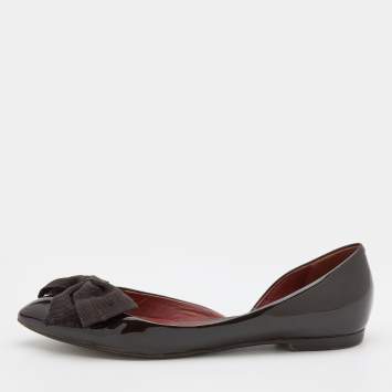 Pre Owned Bottega Veneta Brown Patent Leather Bow D'orsay Ballet Flats Size 36.5