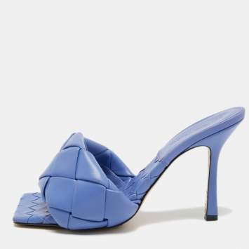 Pre Owned Bottega Veneta Blue Quilted Leather Lido Slide Sandals Size 39.5