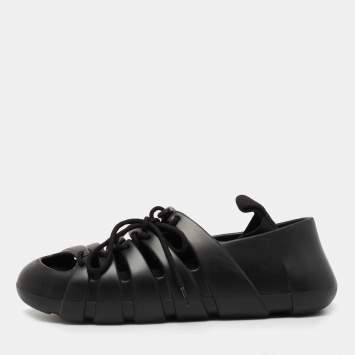 Pre Owned Bottega Veneta Black  Rubber and Fabric Lace Up Sneakers Size 38