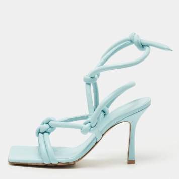 مملوكة مسبقًا Bottega Veneta Light Blue Knotted Ankle Strap Sandals Size 38