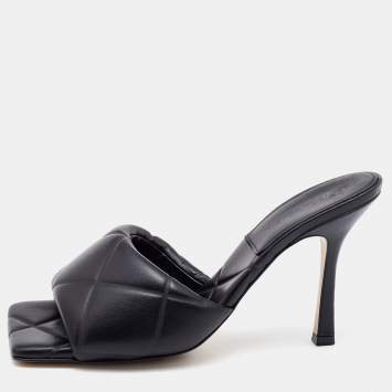 Pre Owned Bottega Veneta Black Leather Lido Slide Sandals Size 39.5