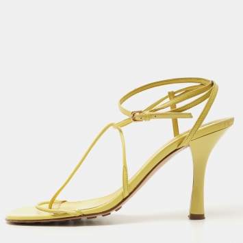 Pre Owned Bottega Veneta Yellow Leather Ankle Tie Sandals Size 40