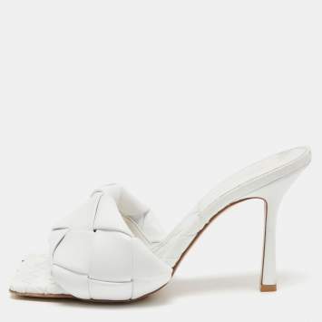Pre Owned Bottega Veneta White Leather Lido Slide Sandals Size 39