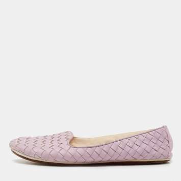 Pre Owned Bottega Veneta Lilac Intrecciato Leather Smoking Slippers Size 36.5