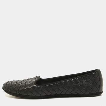 Pre Owned Bottega Veneta Black Intrecciato Leather Smoking Slippers Size 36