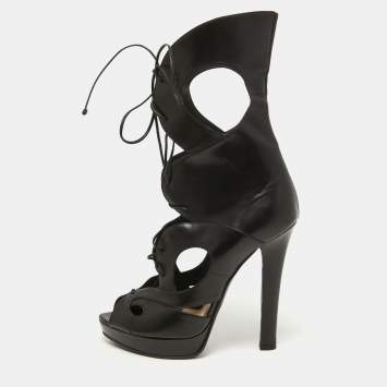 Pre Owned Bottega Veneta Black Leather Cage Platform Sandals Size 40 