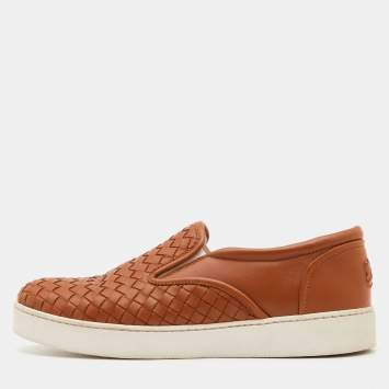 Pre Owned Bottega Veneta Tan Intrecciato Leather Dodger Slip On Sneakers Size 40