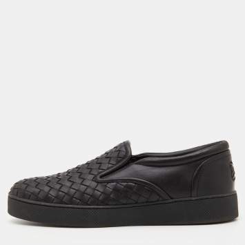 Pre Owned Bottega Veneta Black Intrecciato Leather Dodger Sneakers Size 38