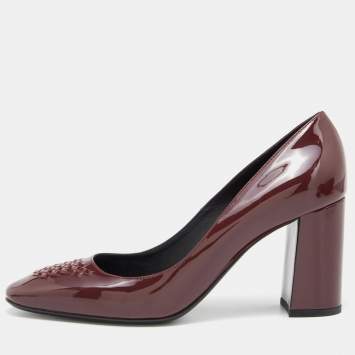 Pre Owned Bottega Veneta Burgundy Patent Leather Block Heel Pumps Size 39