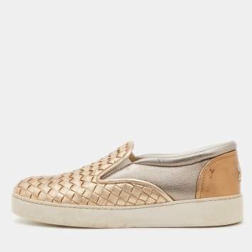 Pre Owned Bottega Veneta Tricolor Intrecciato Leather Dodger Slip On Sneakers Size 38