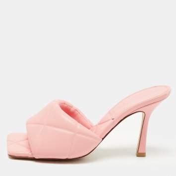 Pre Owned Bottega Veneta Pink Quilted Leather Lido Slide Sandals Size 37