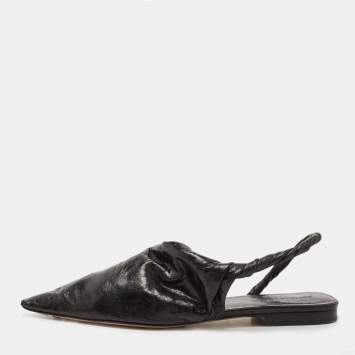 Pre Owned Bottega Veneta Black Leather bv Point Slingback Flat Sandals Size 39