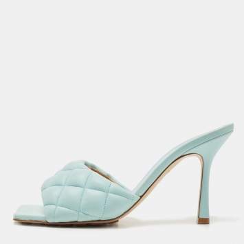 Pre Owned Bottega Veneta Blue Quilted Leather Lido Slide Sandals Size 39