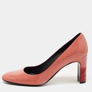 Pre Owned Bottega Veneta Orange Patent  Round Toe Pumps Size 37