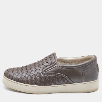 Pre Owned Bottega Veneta Metallic Brown Intrecciato Leather Dodger Sneakers Size 38.5