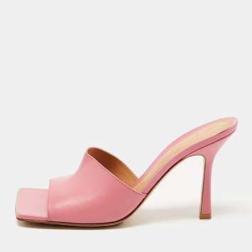 Pre Owned Bottega Veneta Pink Leather Stretch Square Toe Flat Slides Size 39 