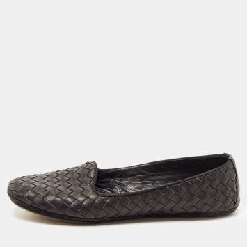 Pre Owned Bottega Veneta Black Intrecciato Leather Smoking Slippers Size 37 