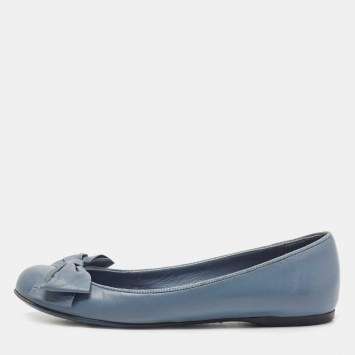 Pre Owned Bottega Veneta Blue Leather Bow Ballet Flats Size 36