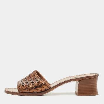 Pre Owned Bottega Veneta Metallic Leather Ravello Sandals Size 39