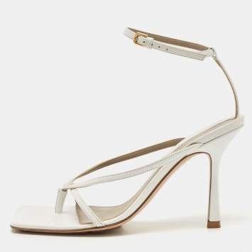 Pre Owned Bottega Veneta White Leather Ankle Strap Sandals Size 38.5
