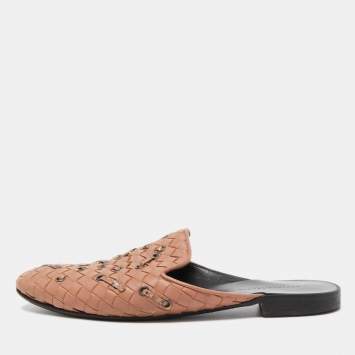 Pre Owned Bottega Veneta Beige Intreciatto Leather and Python Mules 35