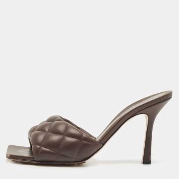 Pre Owned Bottega Veneta Brown Quilted Padded Leather Slide Sandals Size 39