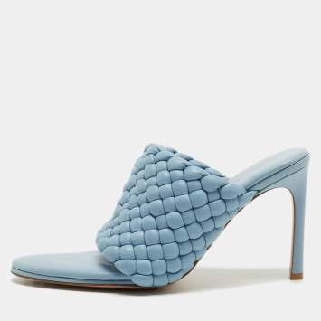 Pre Owned Bottega Veneta Blue Woven Leather Mules Size 41