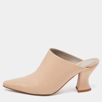 Pre Owned Bottega Veneta Beige Leather Almond Mules Size 37